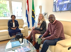 H.E. Ambassador Irene Kasyanju with Mr. Masaki Mackenzie, Director for Business Development & Agribusiness and Ms. Bente Fonkert, Agribusiness Project Assistant.