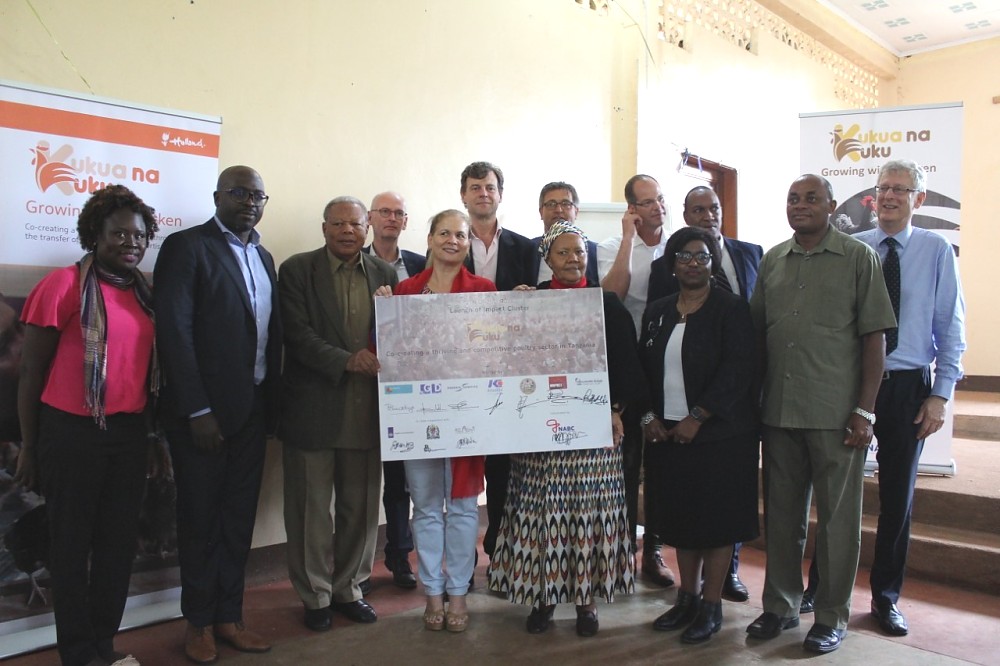 Group photo after the signing of MOU between Tanzania, The Government of the Netherlands, 7 Private Dutch Companies led by Director of Trade Development and Agribusiness in the NABC Mr. Mackenzie Masaki (second from left). Far left is Ms. Theo Mutabingwa,